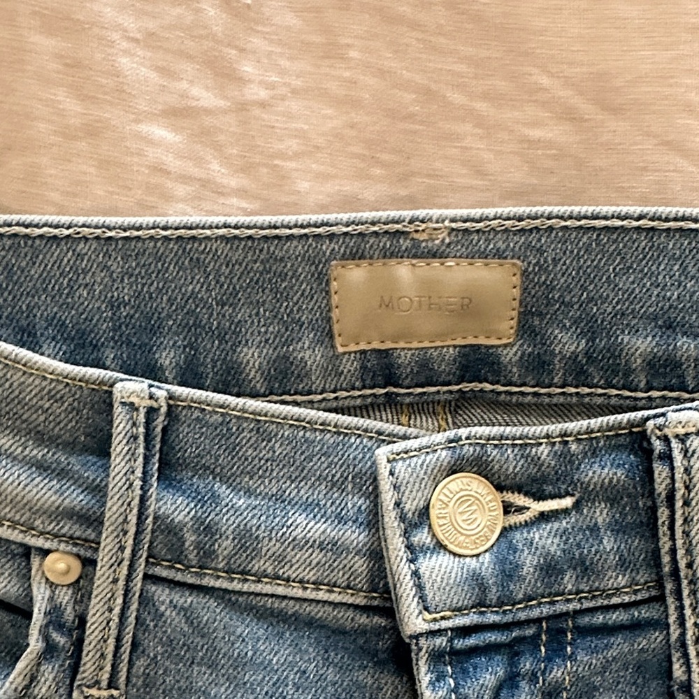 MOTHER Insider Crop Light Blue Distressed Flare Jeans - Picture 2 of 5